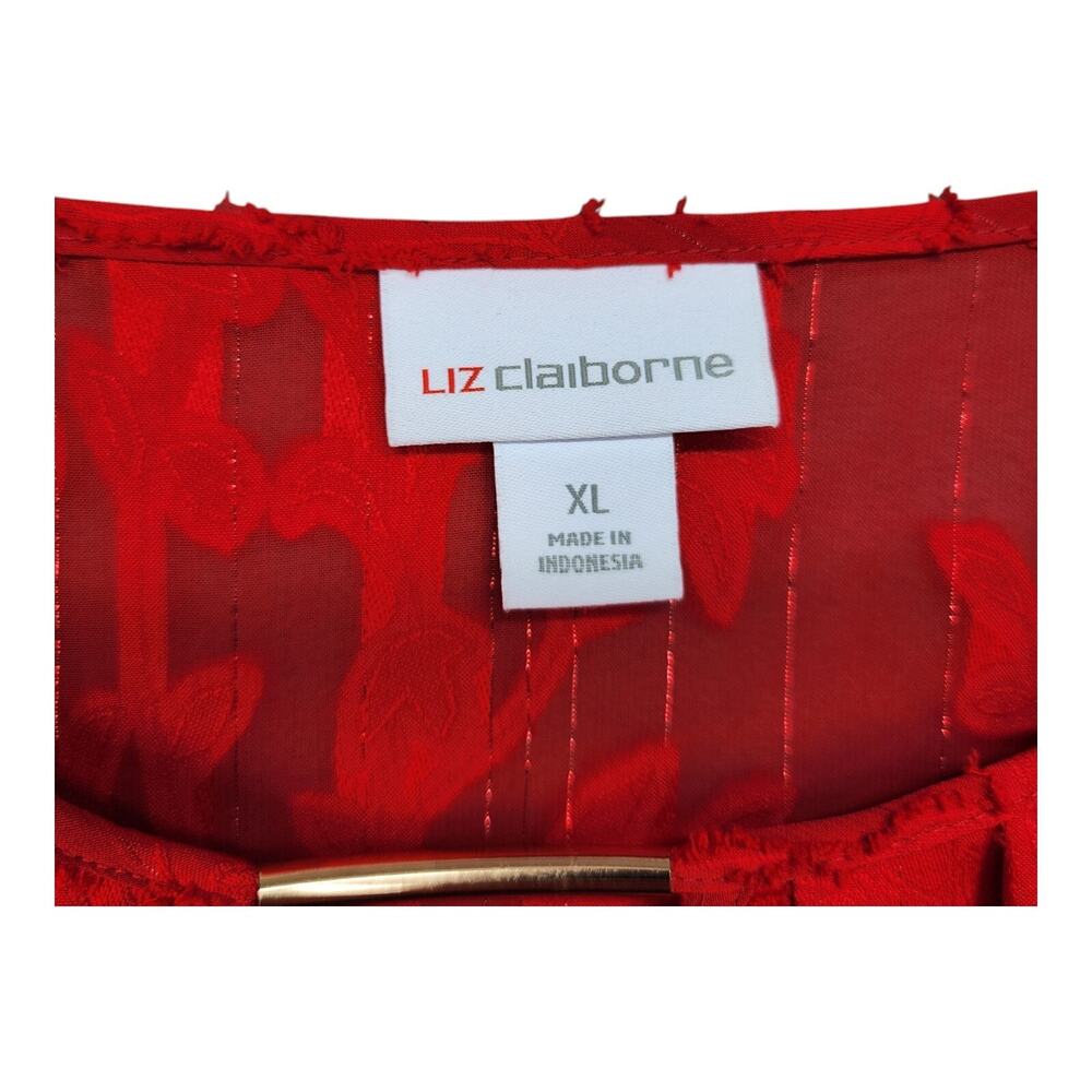 Liz Claiborne Blouse Women XL Red Sheer Lined Holiday Christmas Party Dressy Top - Picture 12 of 13